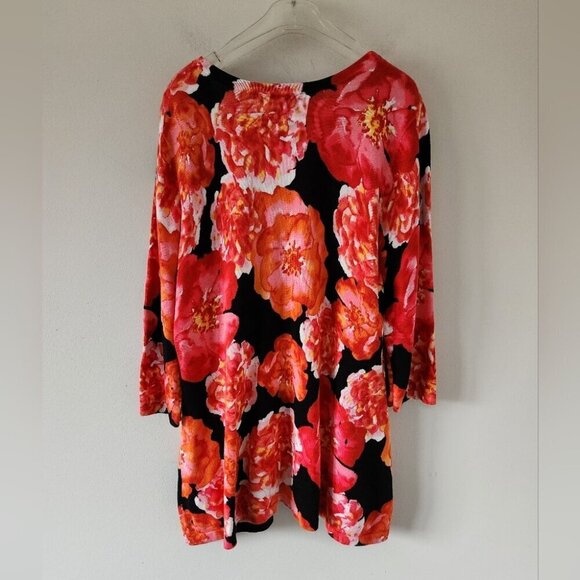 ISAAC MIZRAHI | Floral cardigan button down orange red black sz Large - Picture 2 of 5